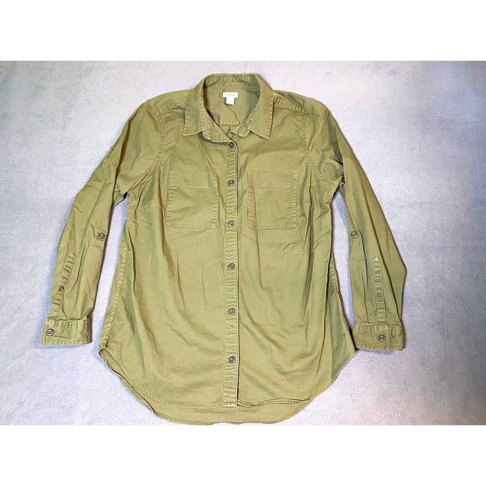 L.L.Bean Women's Med Reg Utility Shirt Jacket Lightweight Button up Green